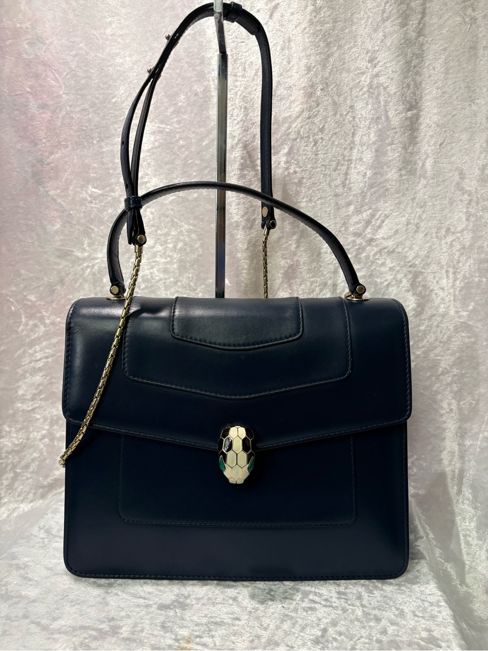 Bvlgari Serpenti Medium Flap Top Handle Bag Blue COA